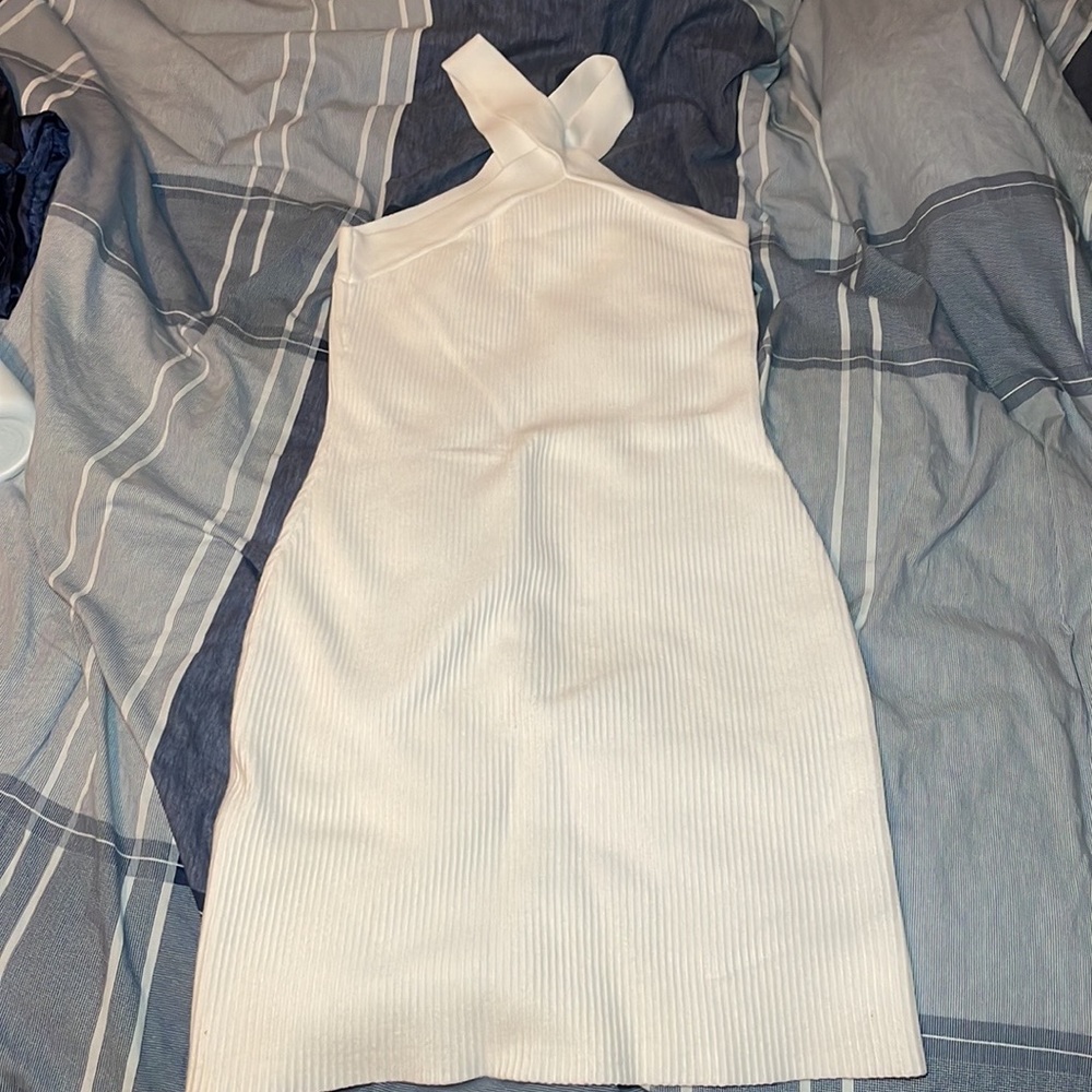 House Of Harlow 1960 White Criss Cross Halter Ribbed Knit Mini Dress Size S - Picture 2 of 8